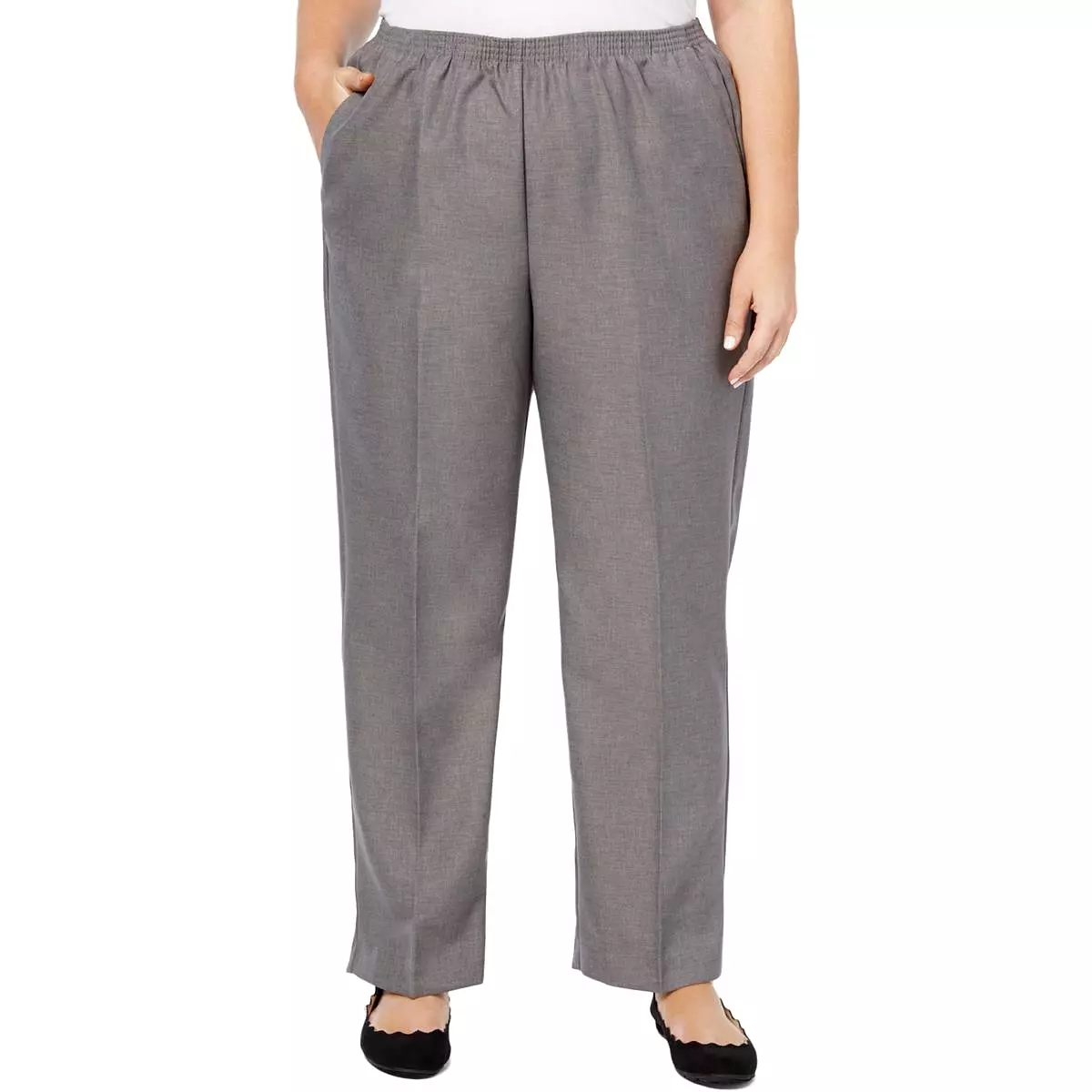 Alfred Dunner Womens Plus Stretch Elastic-Waist Straight Leg Pants