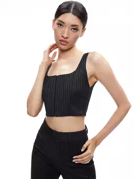 Alice + Olivia - Breslin Corset Top - Black Pinstripe