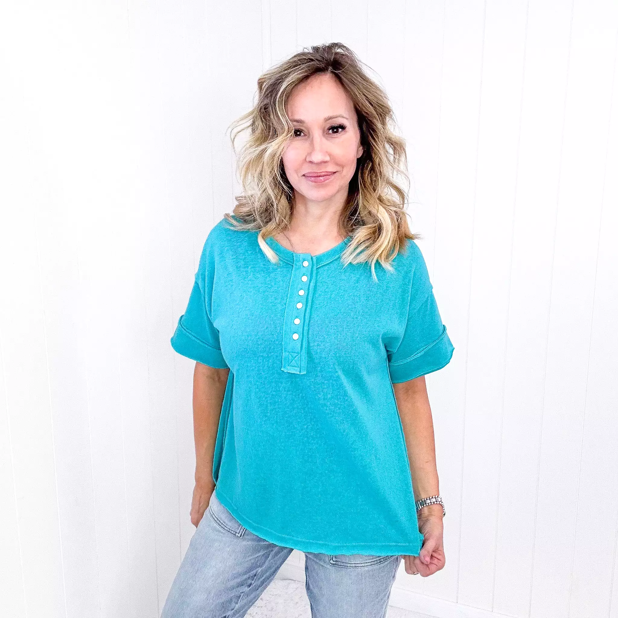 Andree By Unit Button Short Sleeve Tunic in 2 Colors