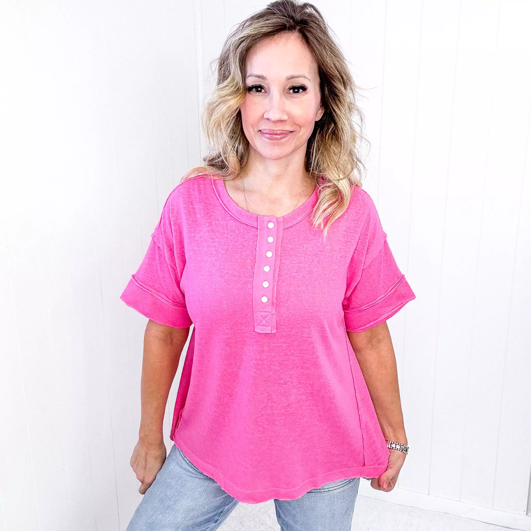 Andree By Unit Button Short Sleeve Tunic in 2 Colors