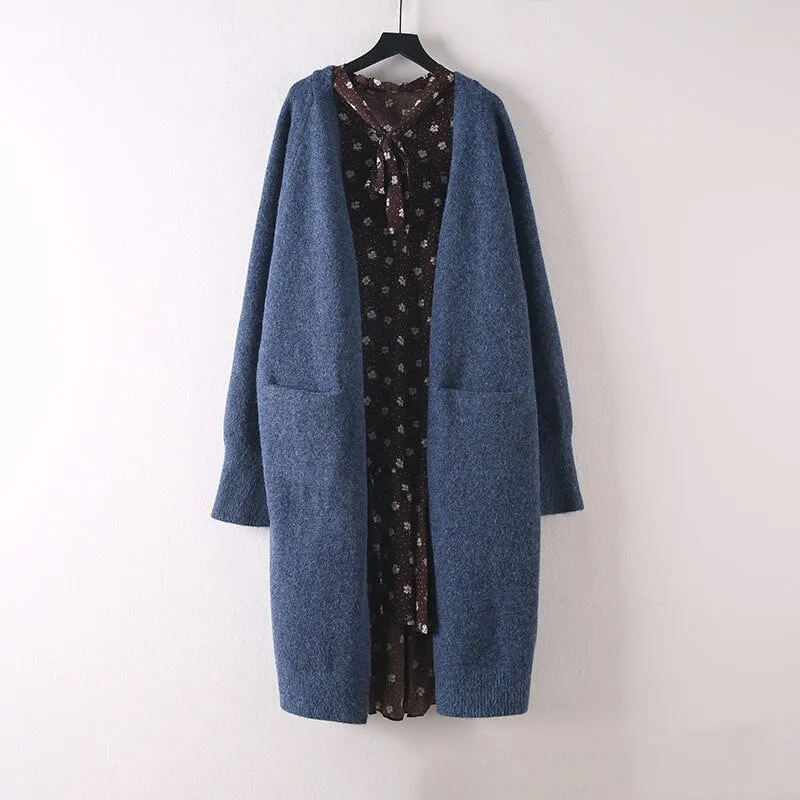 Autumn Winter Women Long Sleeve Solid Casual Loose Long Cardigans Sweater Coat Streetwear