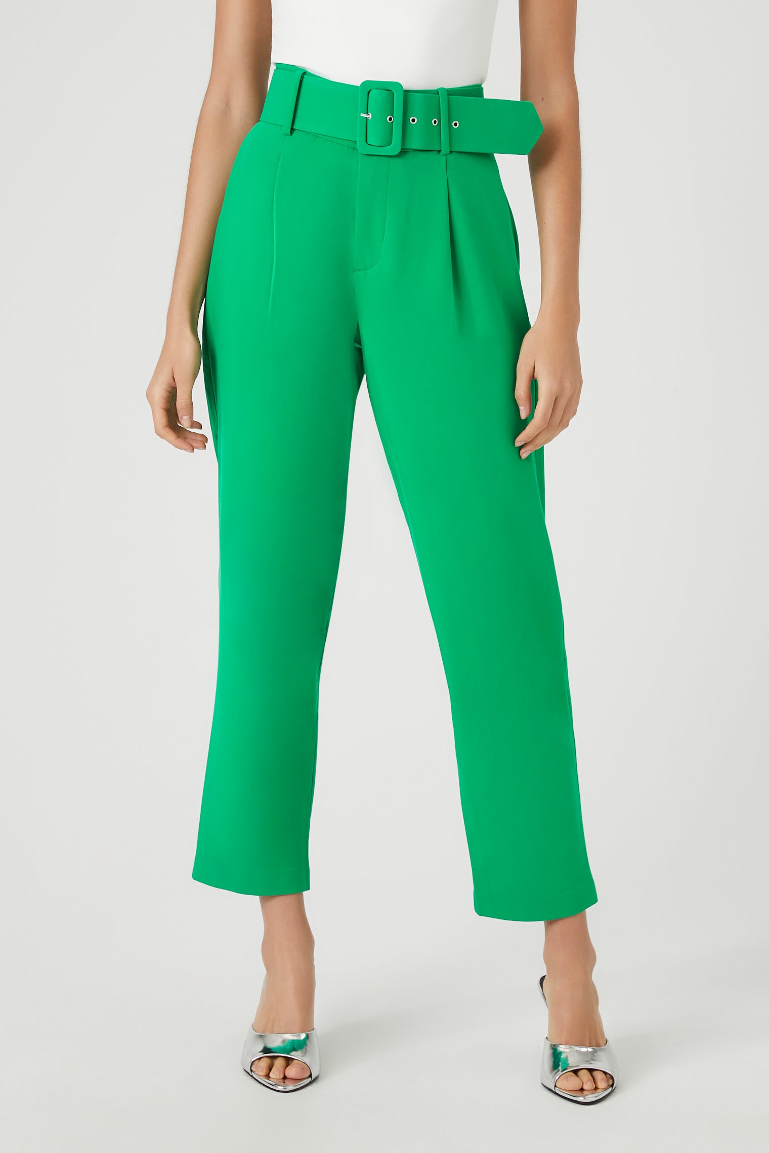 Belted Straight-Leg Ankle Pants