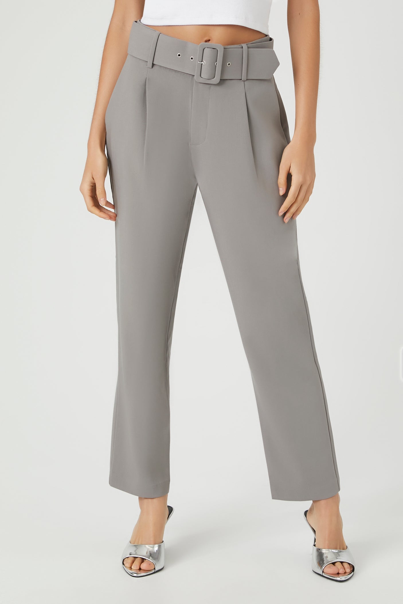 Belted Straight-Leg Ankle Pants