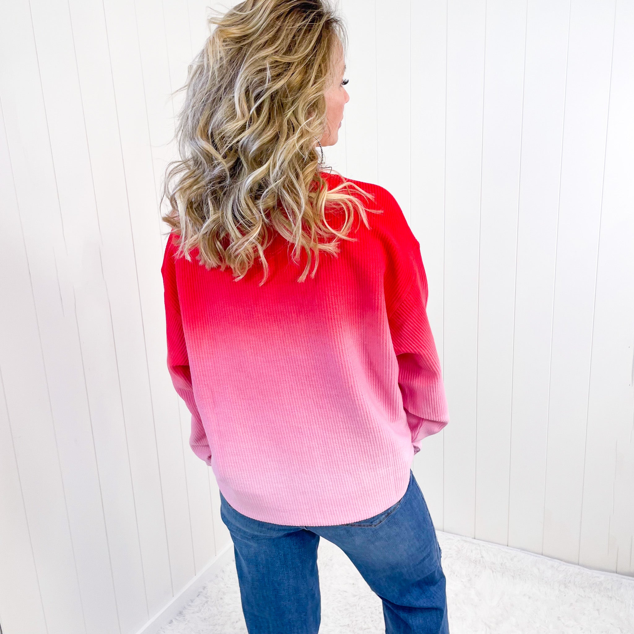 Berry Blast Ombre Oversized Luxe Soft Corded Crewneck Pullover