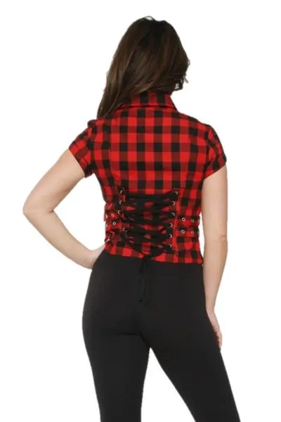 Black Red Check Zip Top