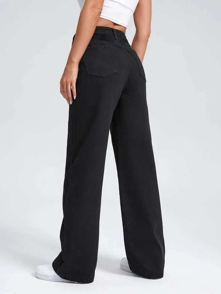 Black Wide Leg High Rise Jeans