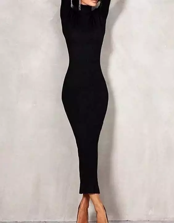 Bodycon Knitted Turtleneck Long Black Dress