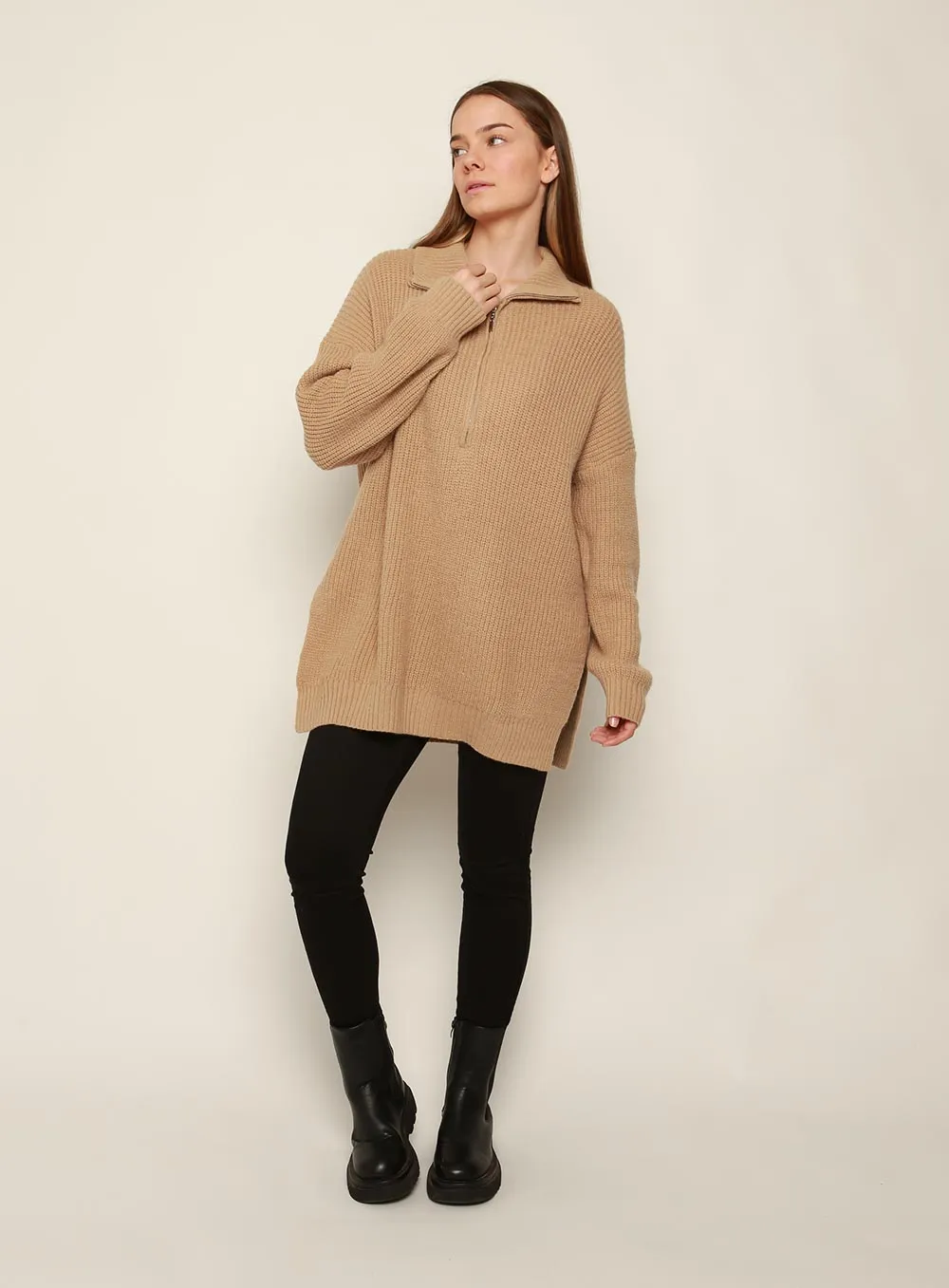 Bounty Wool Zip Knit-TAN