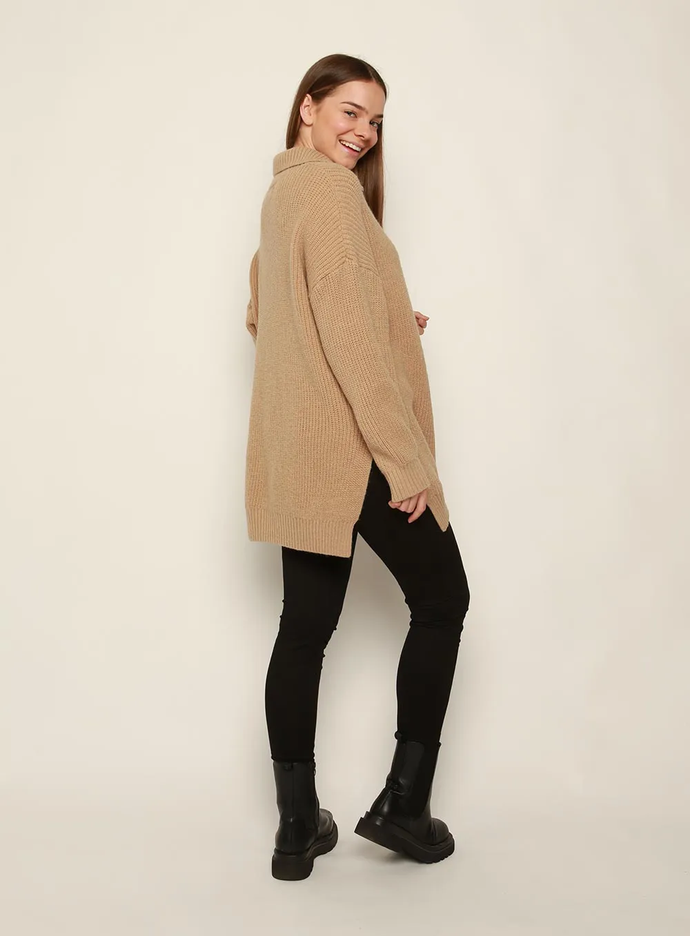 Bounty Wool Zip Knit-TAN