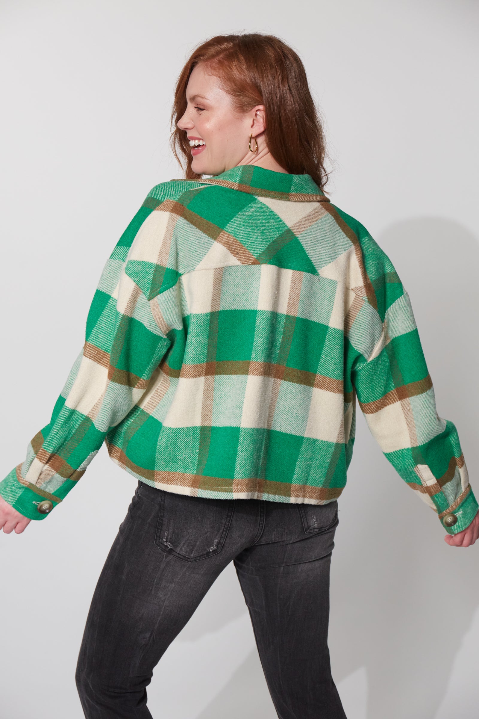 Braemar Crop Shacket - Evergreen Check