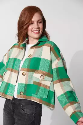 Braemar Crop Shacket - Evergreen Check