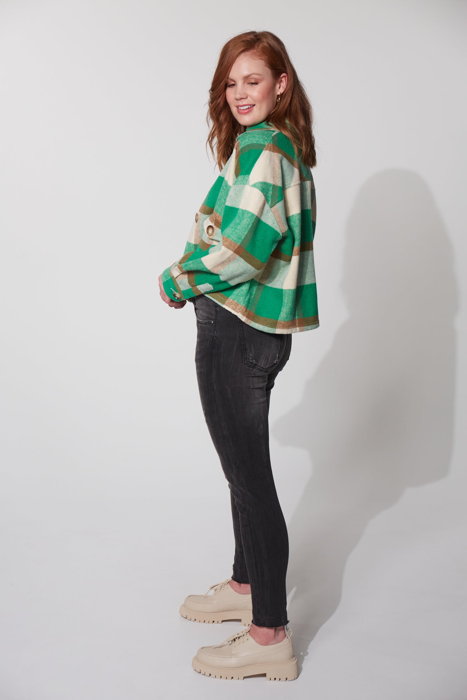 Braemar Crop Shacket - Evergreen Check