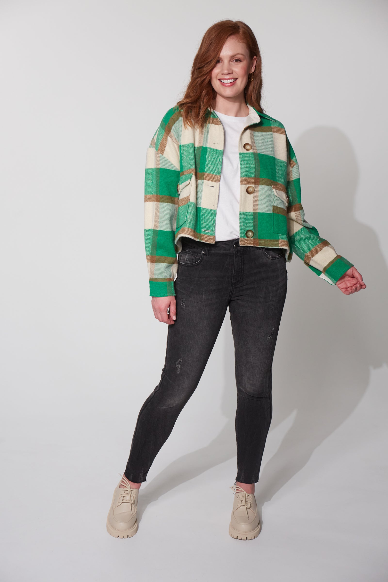 Braemar Crop Shacket - Evergreen Check