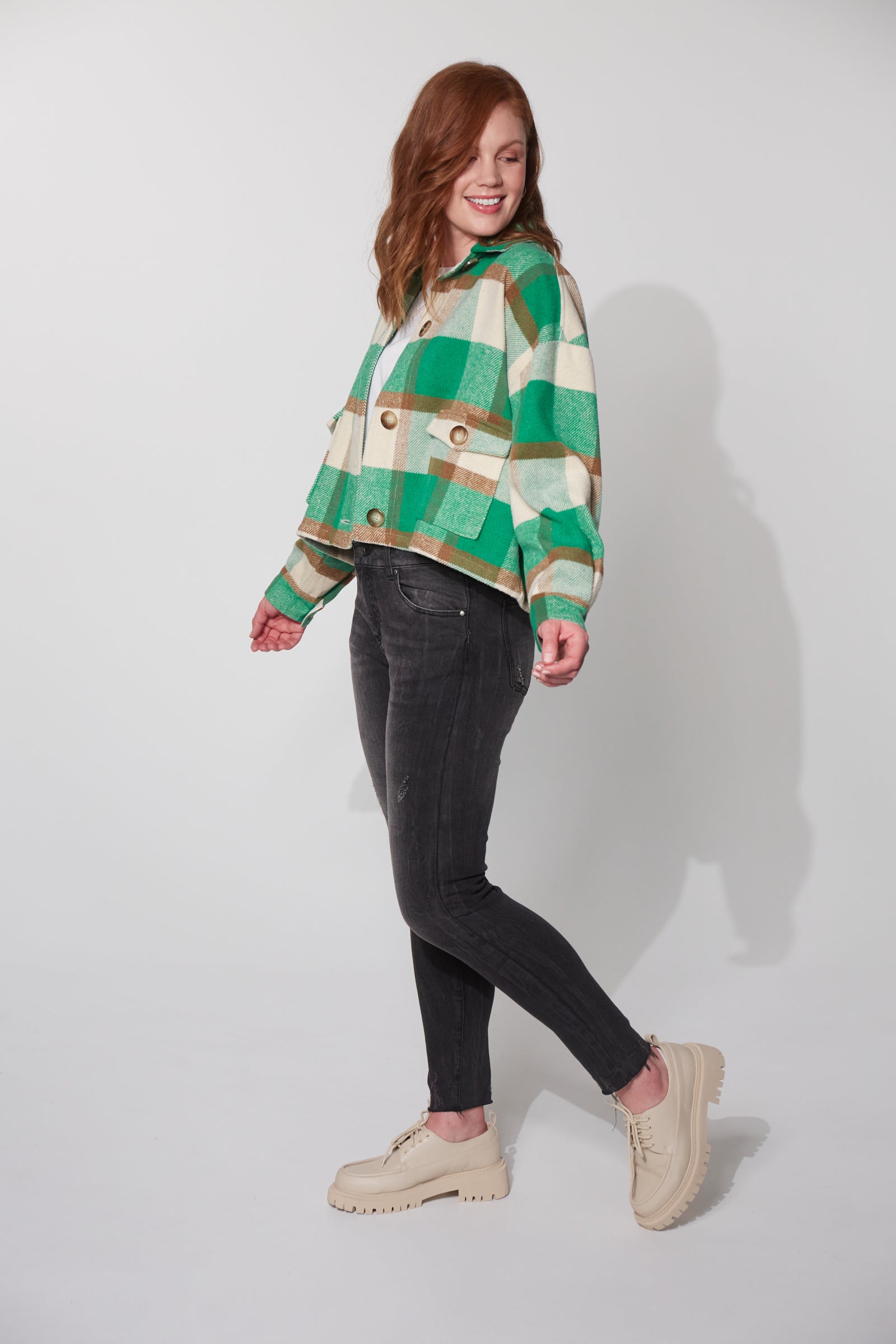 Braemar Crop Shacket - Evergreen Check