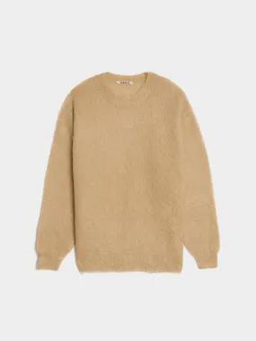 Brushed Super Kid Mohair Knit Crewneck, Beige