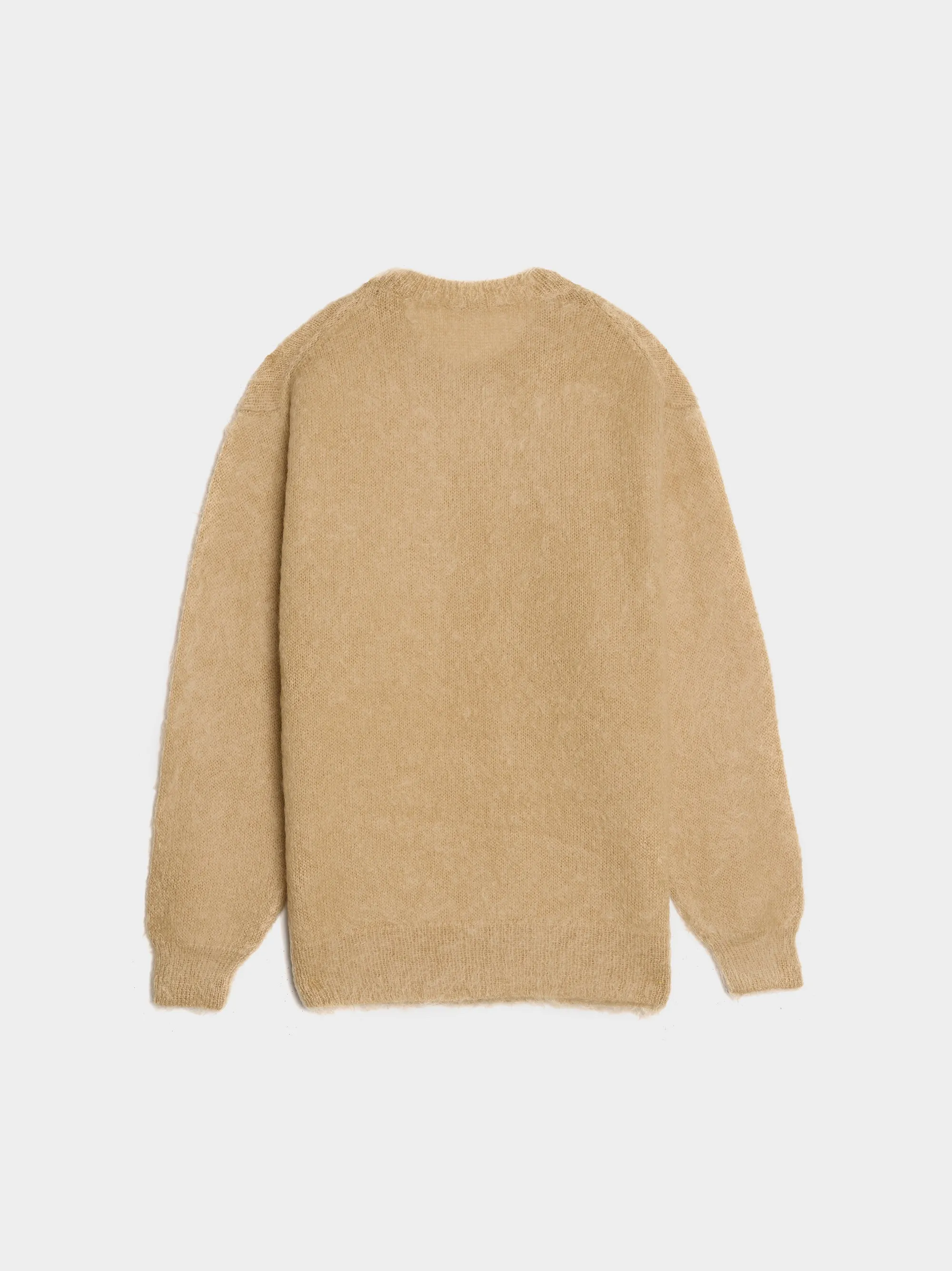 Brushed Super Kid Mohair Knit Crewneck, Beige