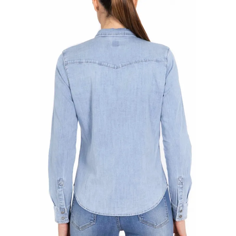 CAMICIA A MANICHE LUNGHE IN JEANS LEGGERO, AZZURRO