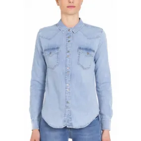 CAMICIA A MANICHE LUNGHE IN JEANS LEGGERO, AZZURRO