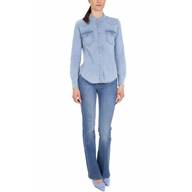 CAMICIA A MANICHE LUNGHE IN JEANS LEGGERO, AZZURRO