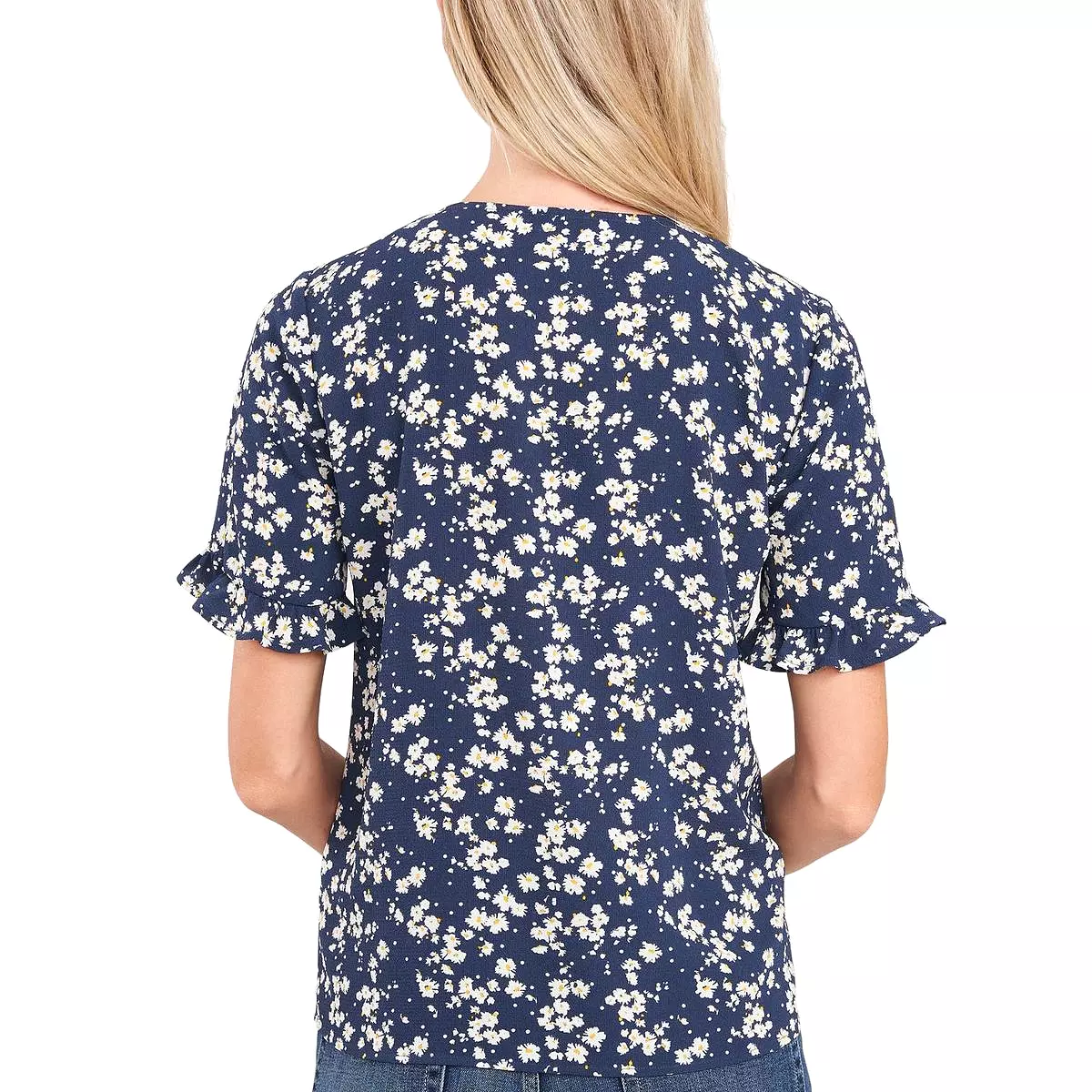 CeCe Womens Floral Ruffled Button-Down Top