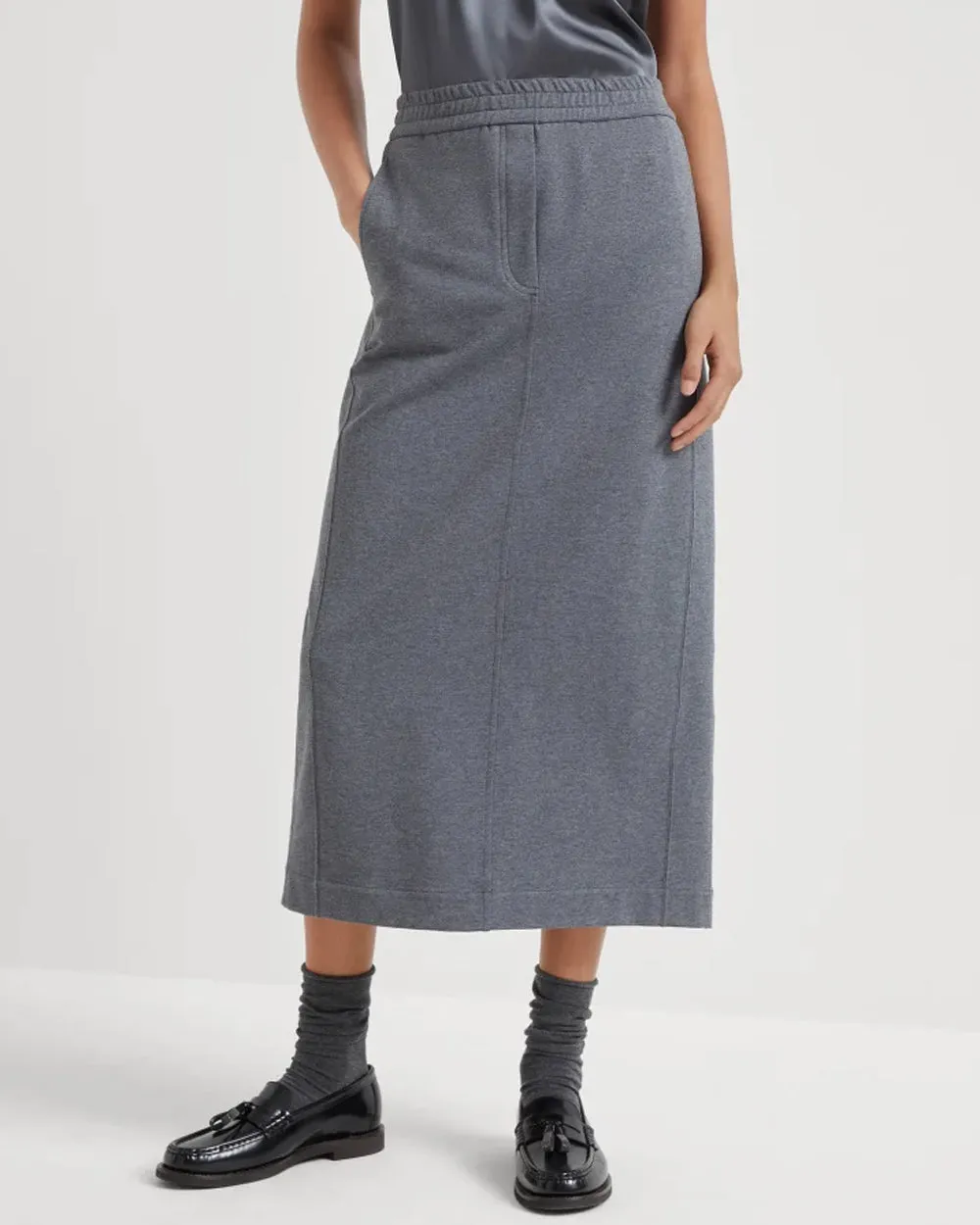 Charcoal Ribbed Knit Midi Skirt