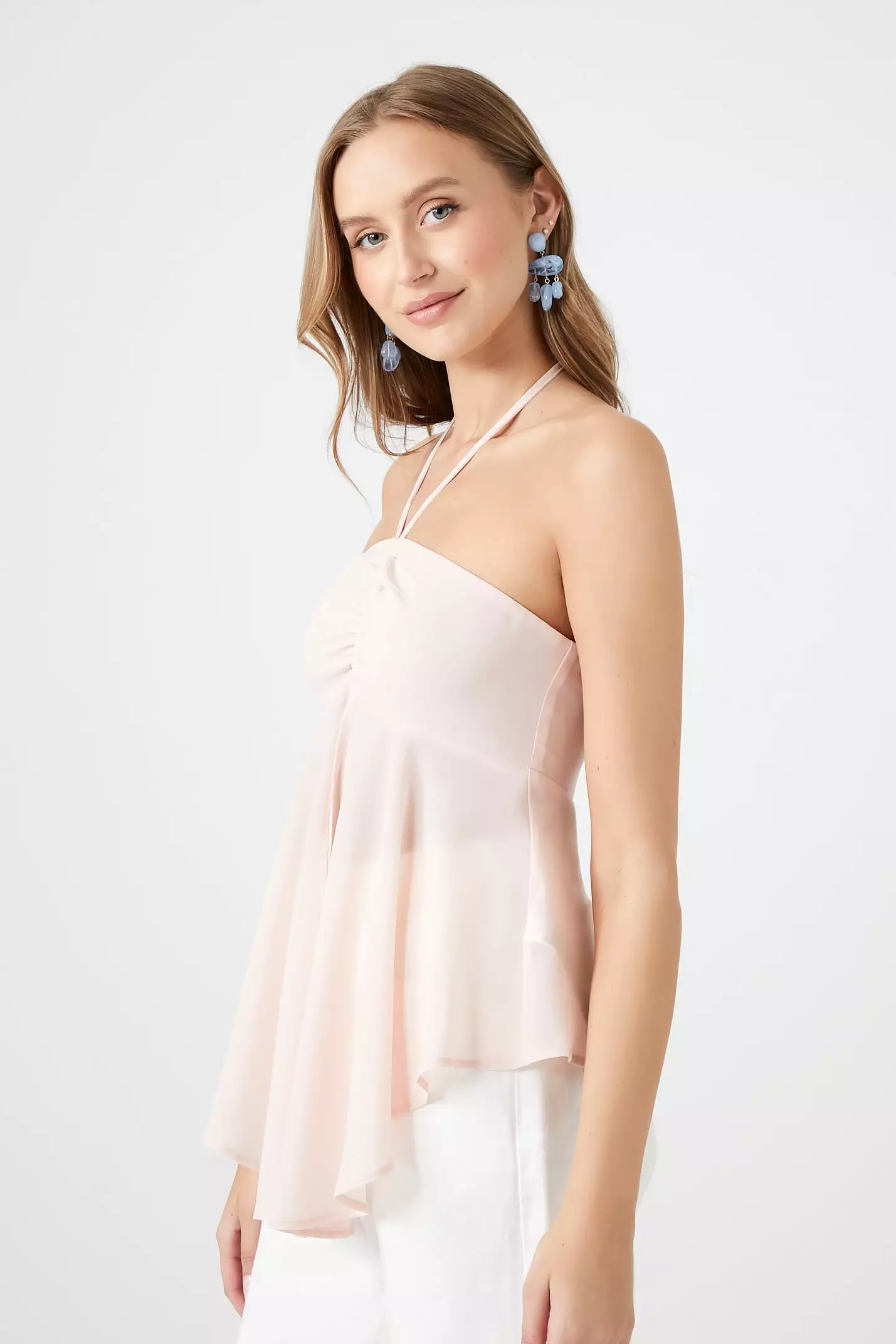 Chiffon Split-Hem Halter Tunic