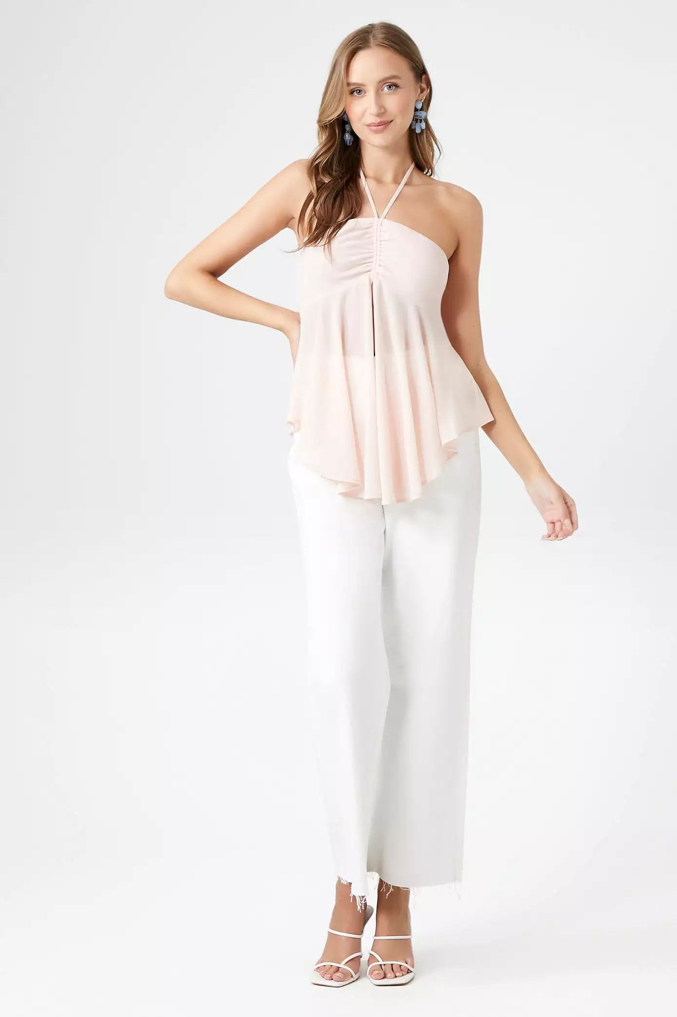 Chiffon Split-Hem Halter Tunic