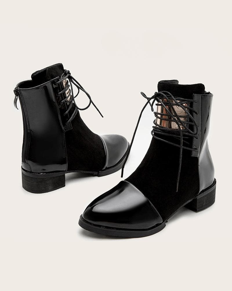 Color-Blocking Lace-up Chunky Heel Ankle Boots