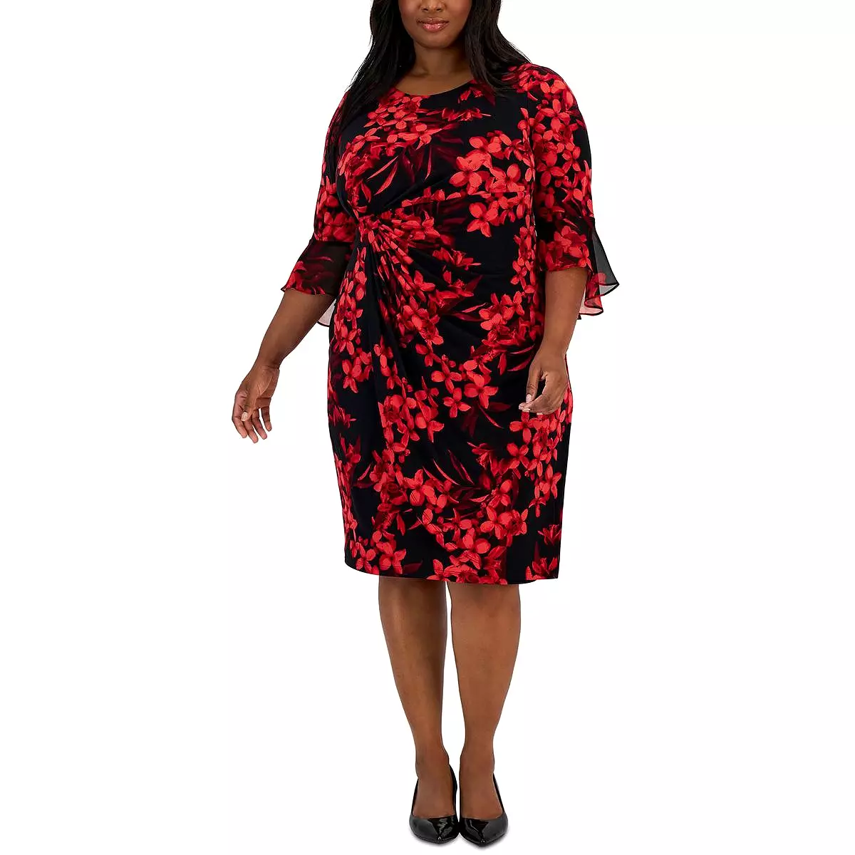 Connected Apparel Womens Petites Floral Knee-Length Sheath Dress