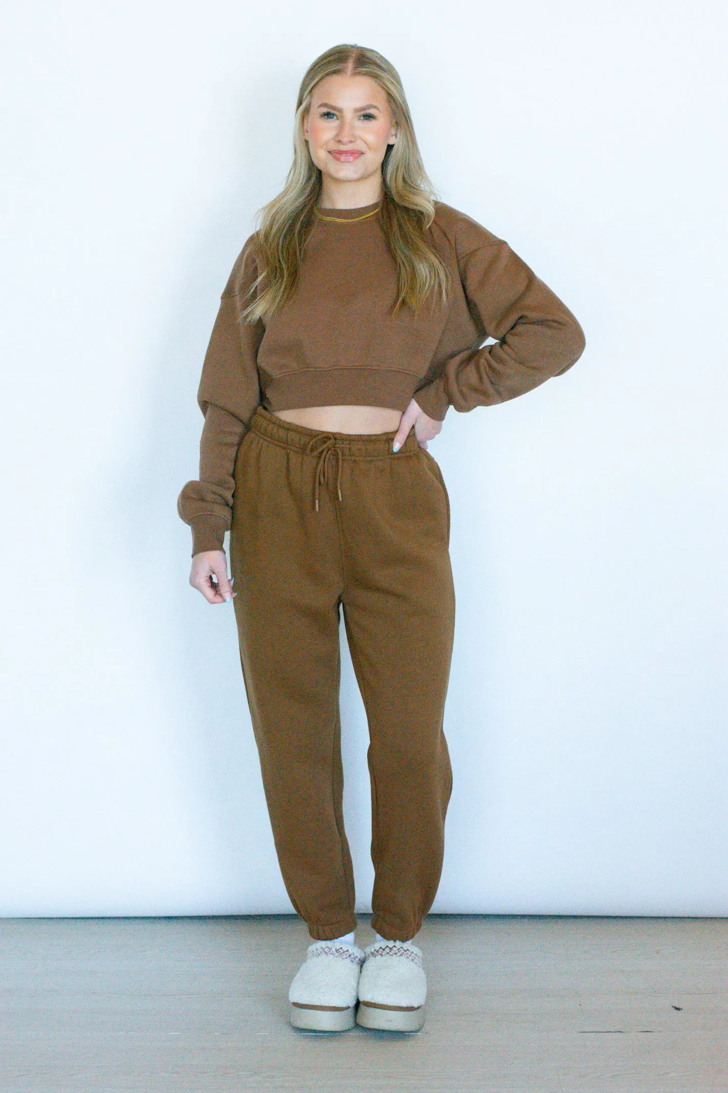 Cozy Plans Brown Fleece Sweatpant