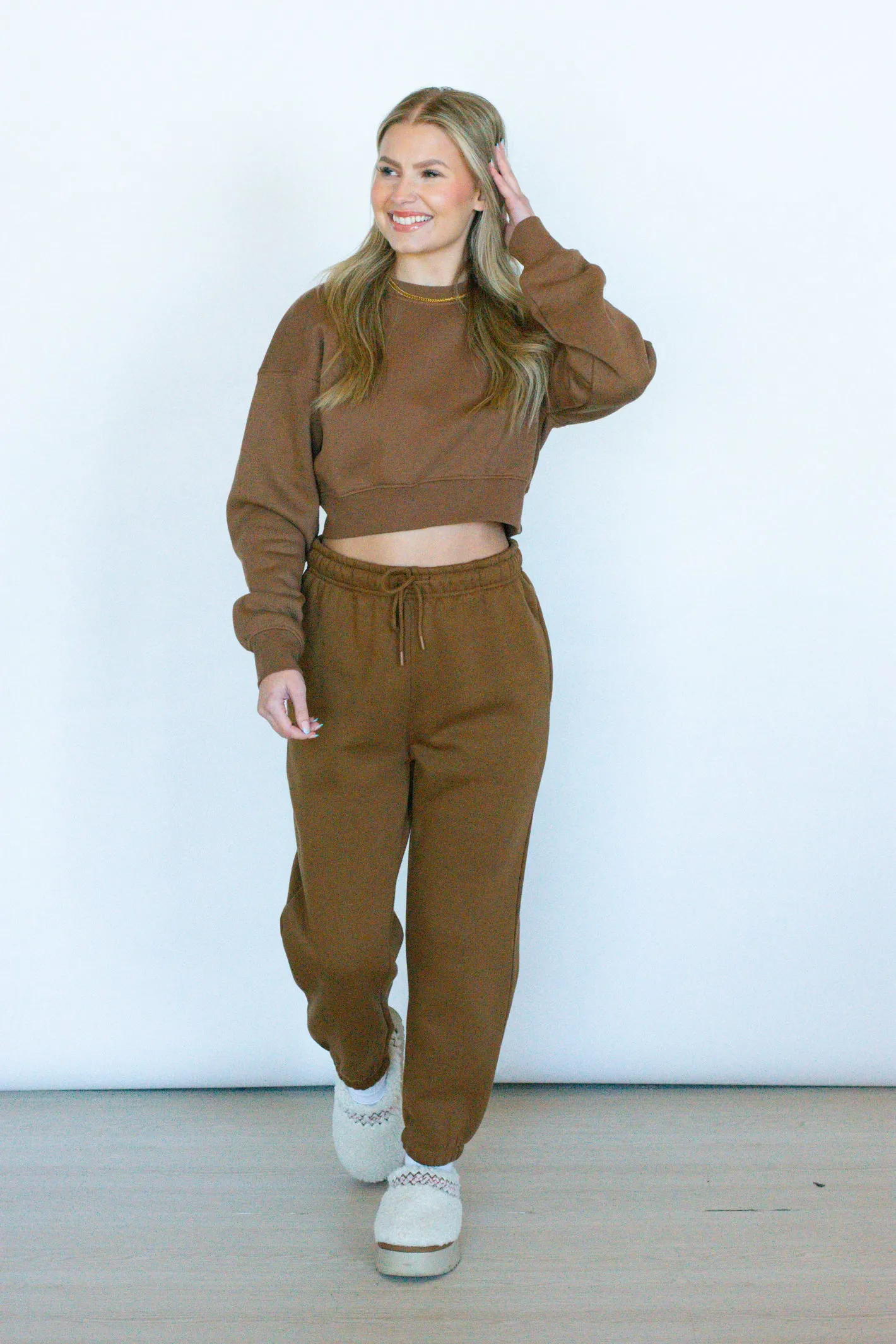 Cozy Plans Brown Fleece Sweatpant