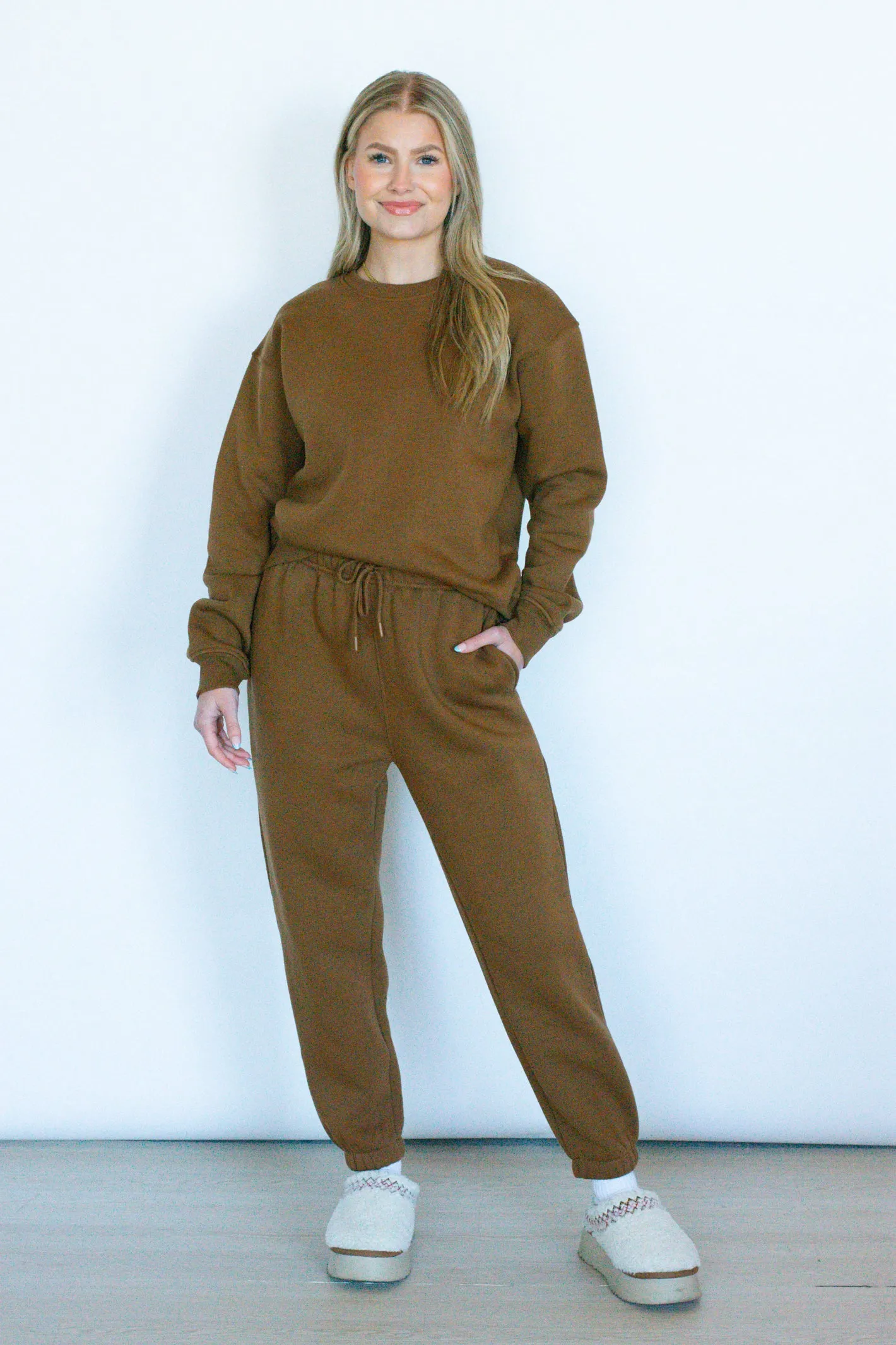 Cozy Plans Brown Fleece Sweatpant