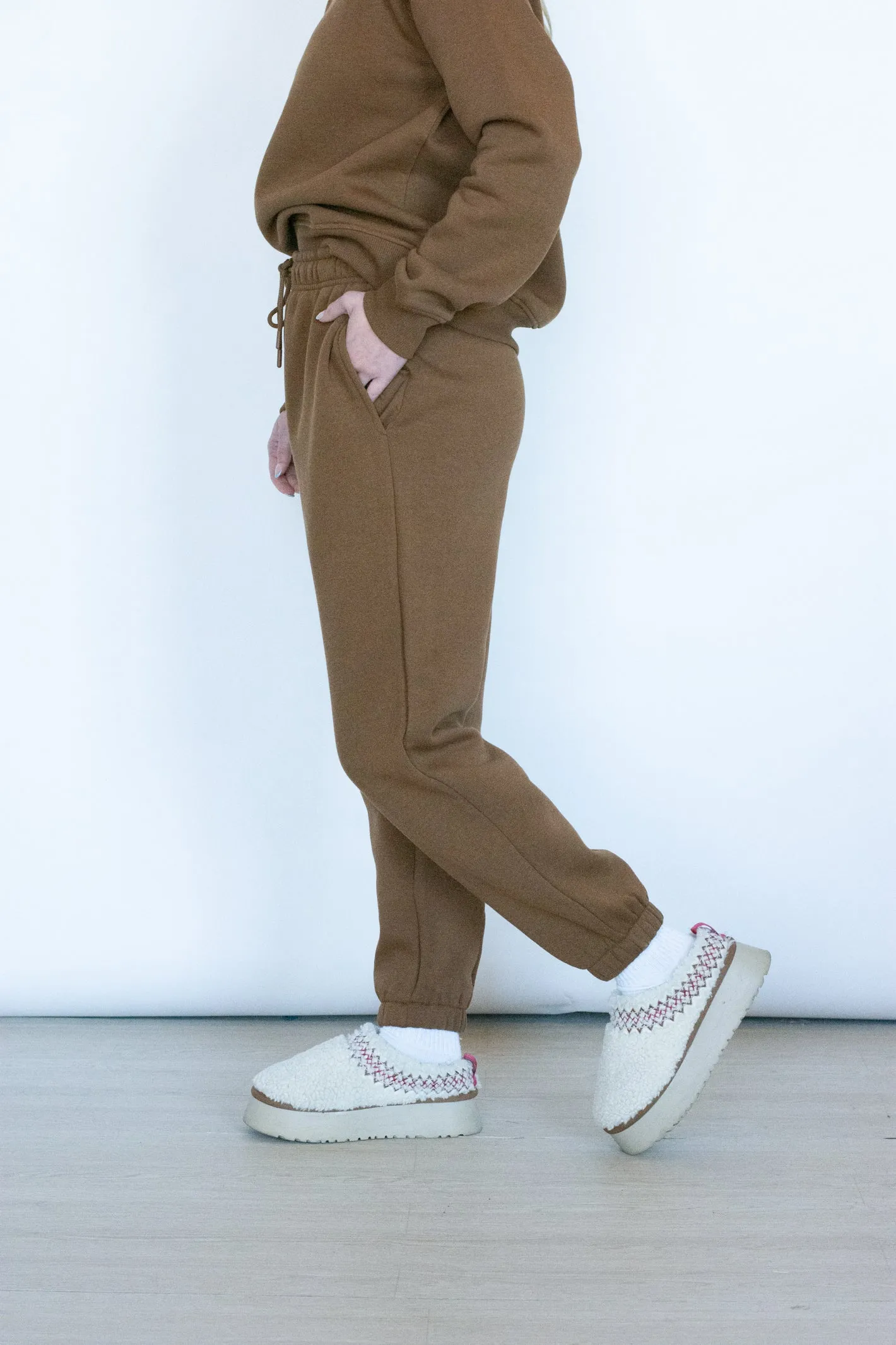 Cozy Plans Brown Fleece Sweatpant