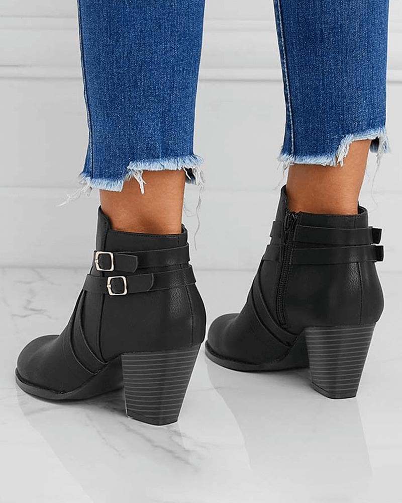 Cross-strap Zipper Boots