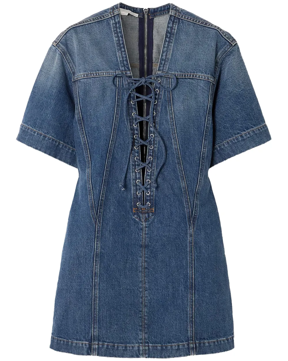 Denim Lacing Mini Dress in Vintage Blue