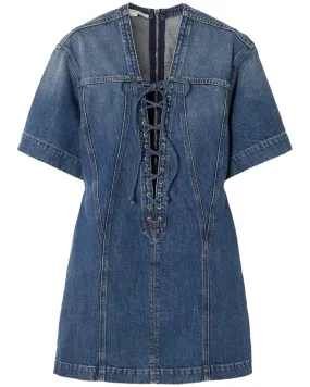 Denim Lacing Mini Dress in Vintage Blue