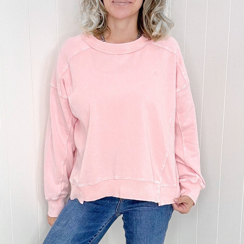 Easel Washed Rose Cream Lightweight Long Sleeve Pullover