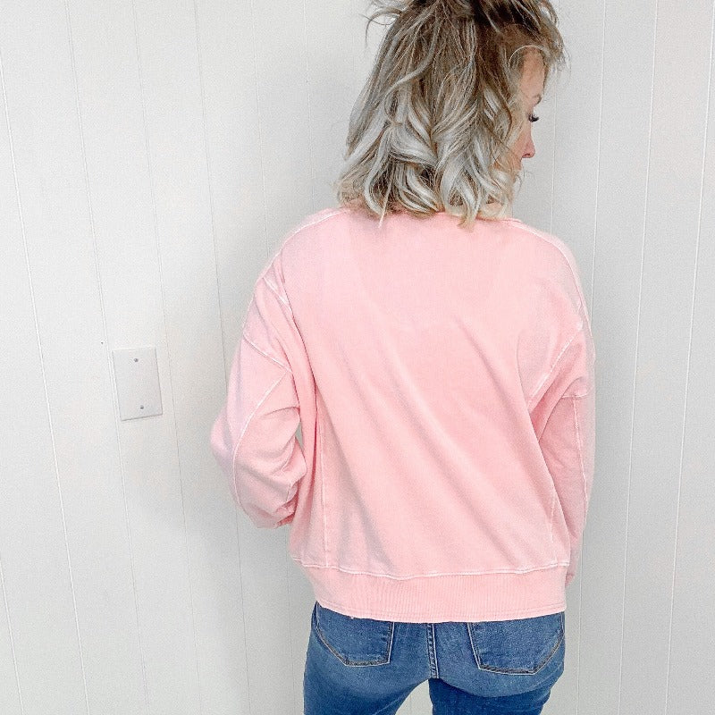 Easel Washed Rose Cream Lightweight Long Sleeve Pullover