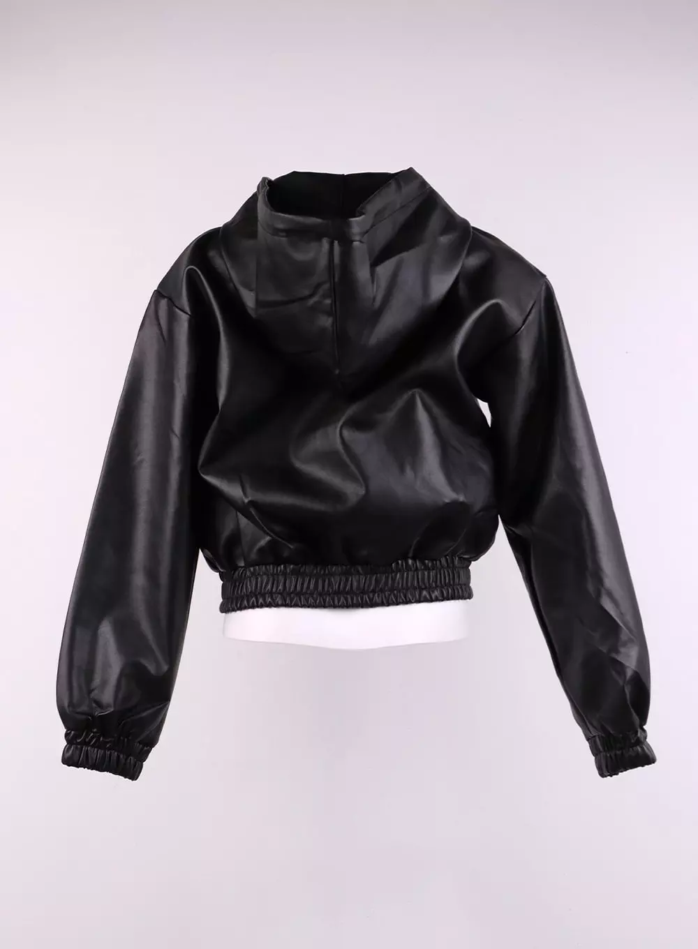 Faux Leather Hooded Bomber Jacket CJ429