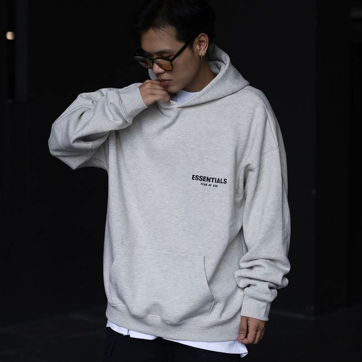 FEAR OF GOD Essentials Felt Logo Hoodie Light Oatmeal