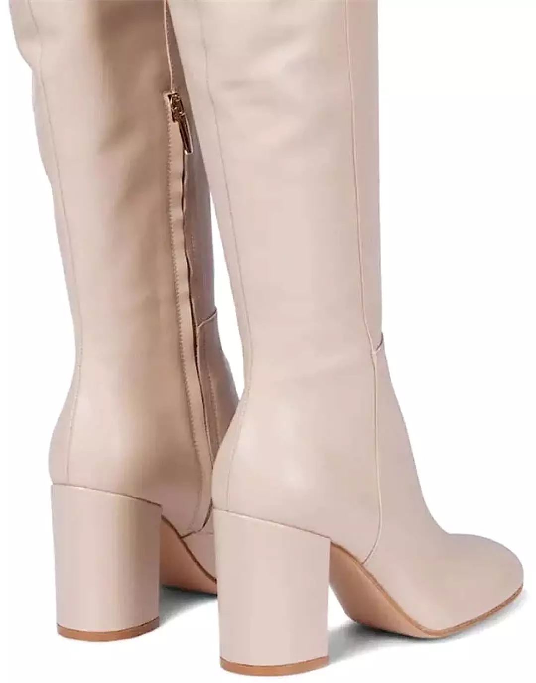 Genuine Leather Knee High Boots In Off White