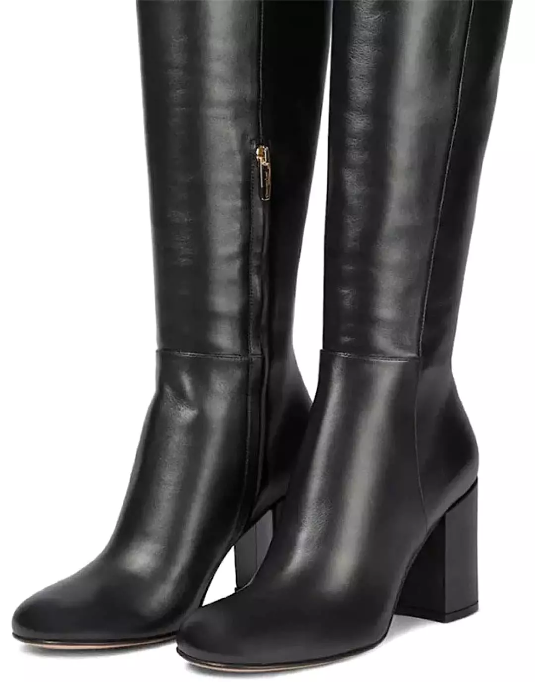 Genuine Leather Knee High Boots In Off White