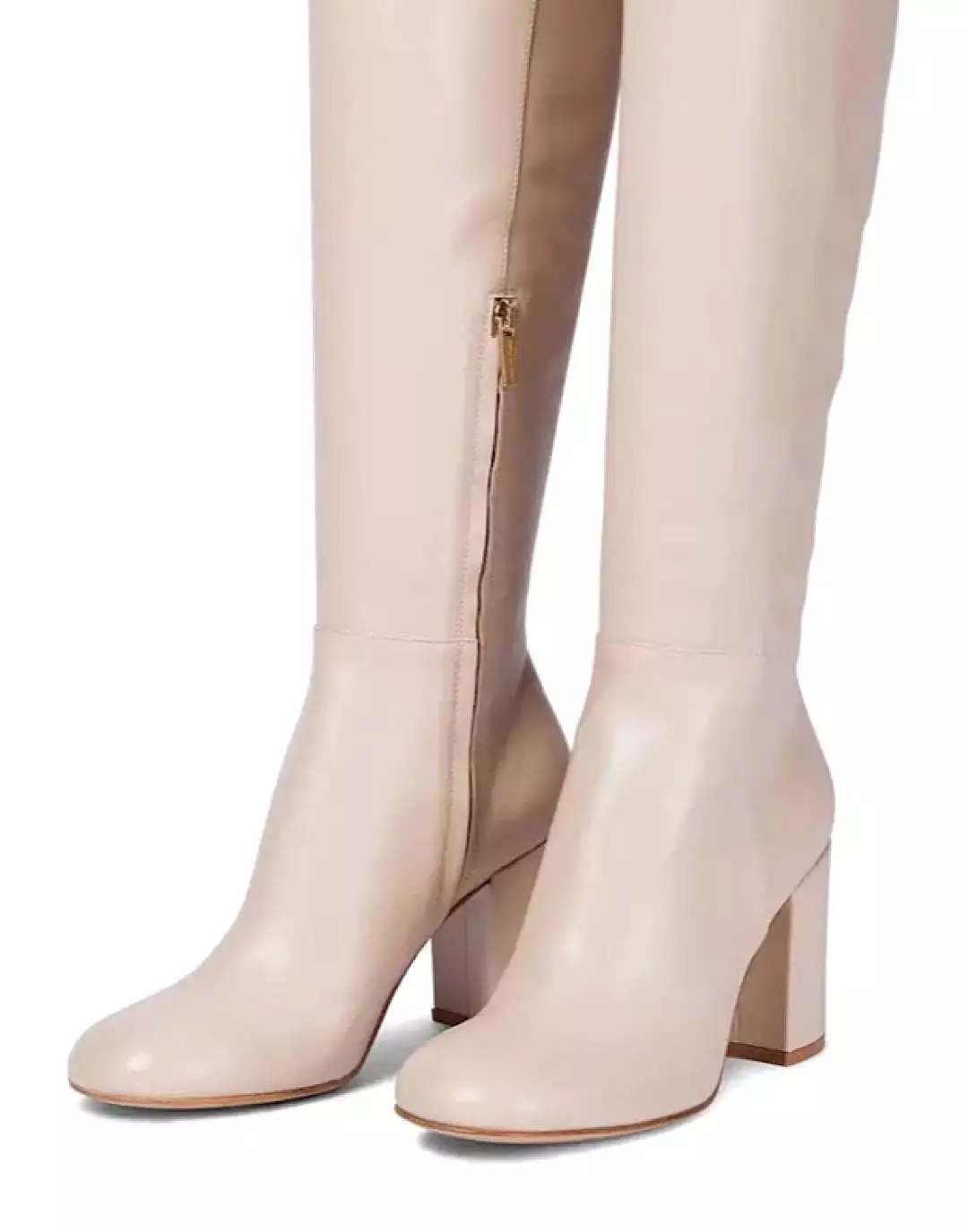 Genuine Leather Knee High Boots In Off White