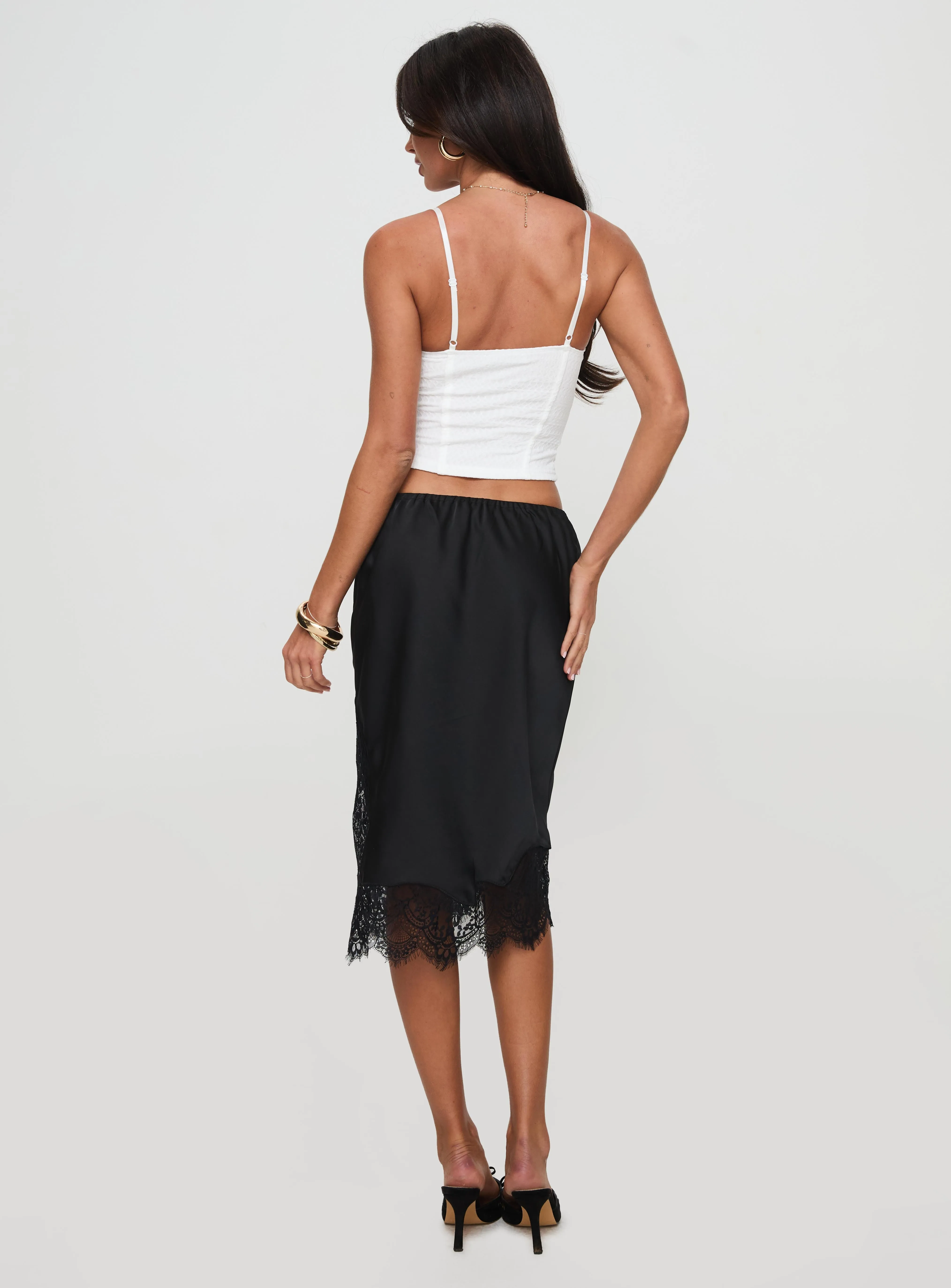 Gervais Satin Midi Skirt Black