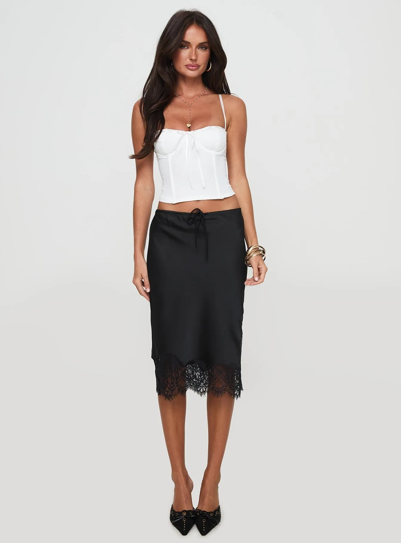 Gervais Satin Midi Skirt Black