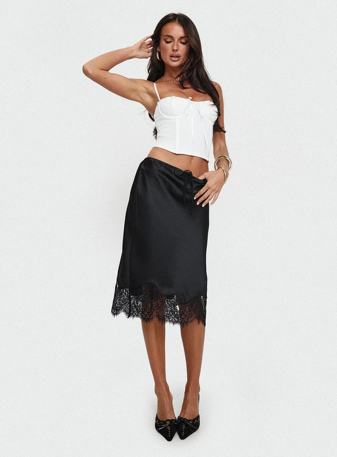 Gervais Satin Midi Skirt Black