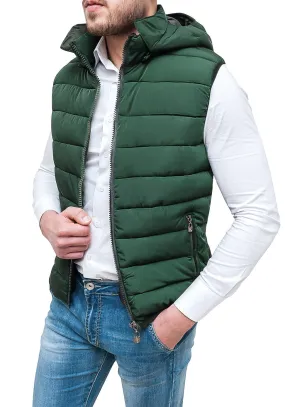 Giubbotto smanicato uomo verde casual slim fit piumino bomber con cappuccio