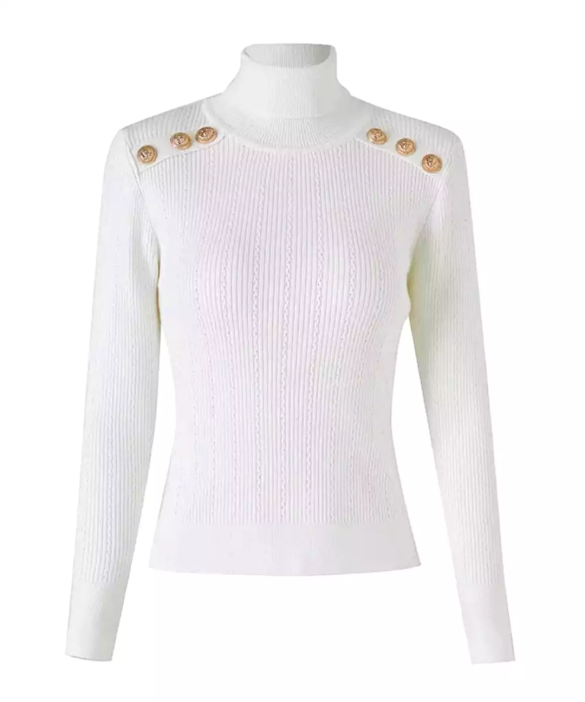 Gold Button Knitted Turtleneck Sweater