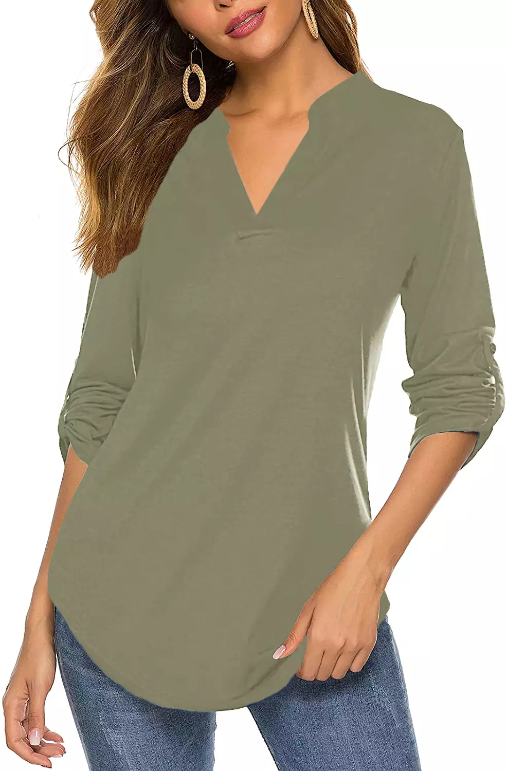 Haute Edition Women's 3/4 Sleeve Tunic Tops S-3X Solid. Plus size available.