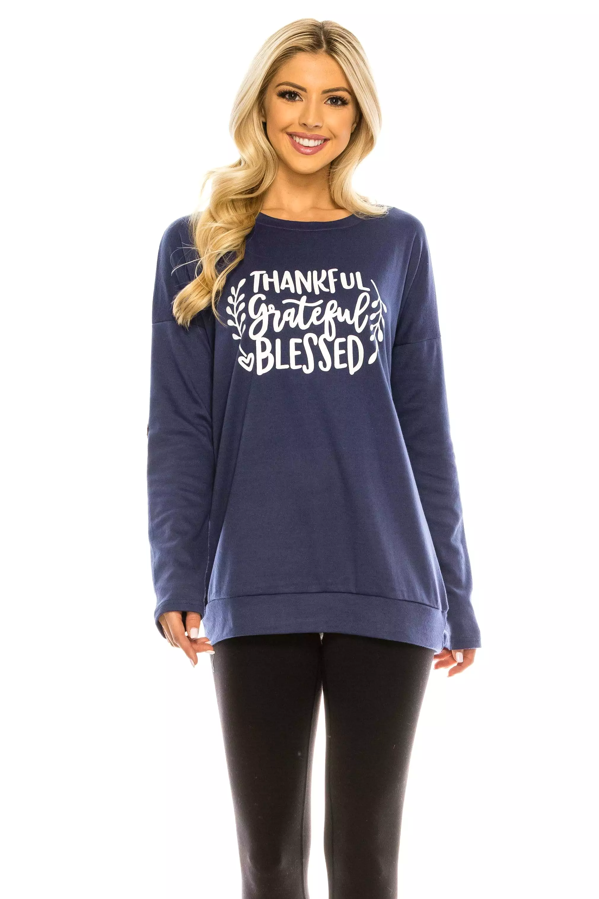 Haute Edition Women's Thanksgiving Tunic Elbow Patch Graphic Tees